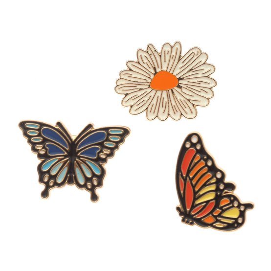 Butterfly and Daisy Metal Pin Badges 3 Pack image number 1