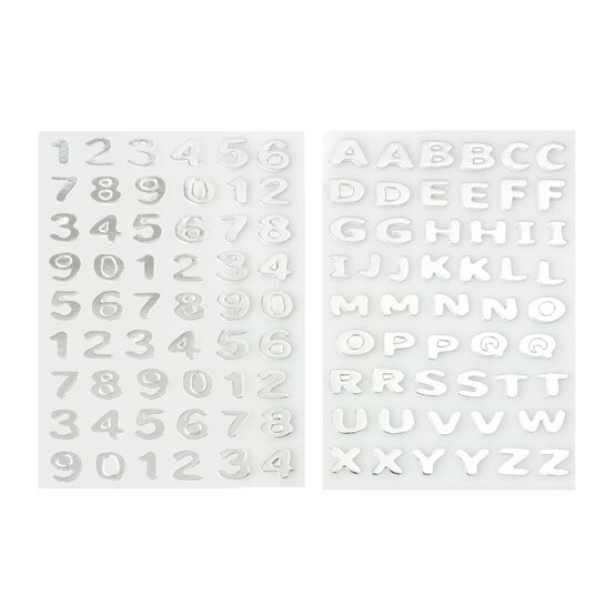 Silver Metallic Puffy Uppercase Alphabet Stickers 106 Pieces image number 1