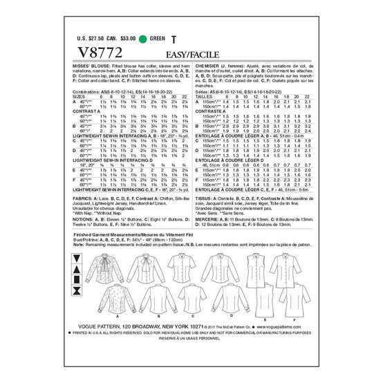 Vogue Women’s Blouse Sewing Pattern V8772 (14-22) image number 2