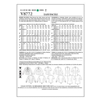 Vogue Women’s Blouse Sewing Pattern V8772 (14-22)