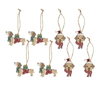 Hanging Wooden Dog Decorations 8 Pack