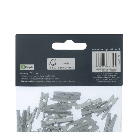 Mini Silver Wooden Pegs 30 Pack image number 5