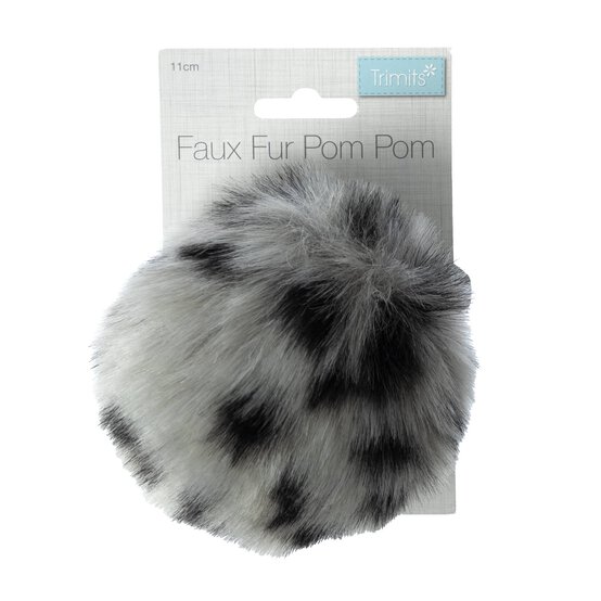Grey Leopard Faux Fur Pom Pom 11cm image number 5
