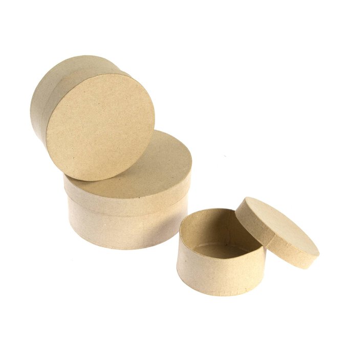 3 Round Nesting Paper Mache Boxes - Largest 14.5x7.5cm | Papier Mache Boxes