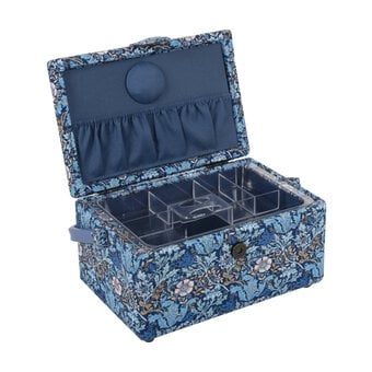 Blue Woodblock Floral Medium Sewing Box