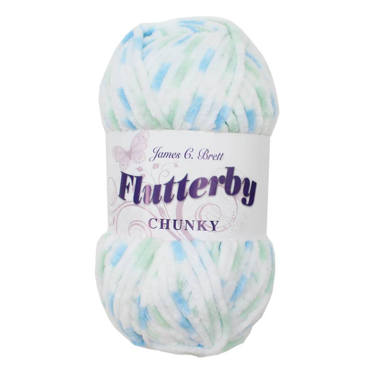 James C Brett Flutterby Supersoft Chunky 100g Knitting Yarn shade B13 Blue White Print 
