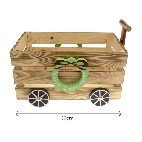 Merry Christmas Wooden Crate on Wheels 30cm image number 4