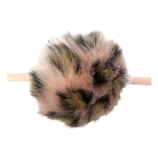 Pink Leopard Faux Fur Pom Pom 11cm image number 1