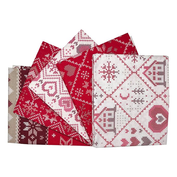 Christmas Cross Stitch Cotton Fat Quarters 5 Pack Hobbycraft