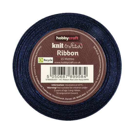 Navy Satin Ribbon 9mm x 15m image number 2
