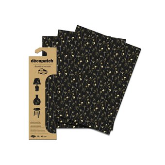 Decopatch Black and Gold Floral Foil Paper 3 Sheets