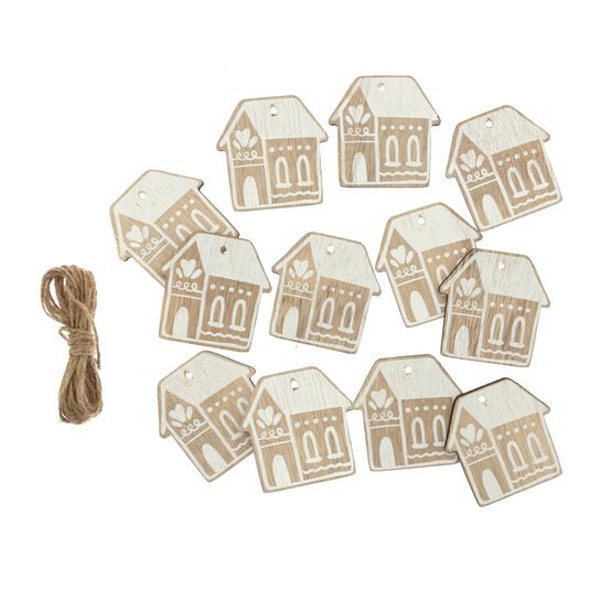 Mini Hanging Wooden House Decorations 12 Pack  image number 2