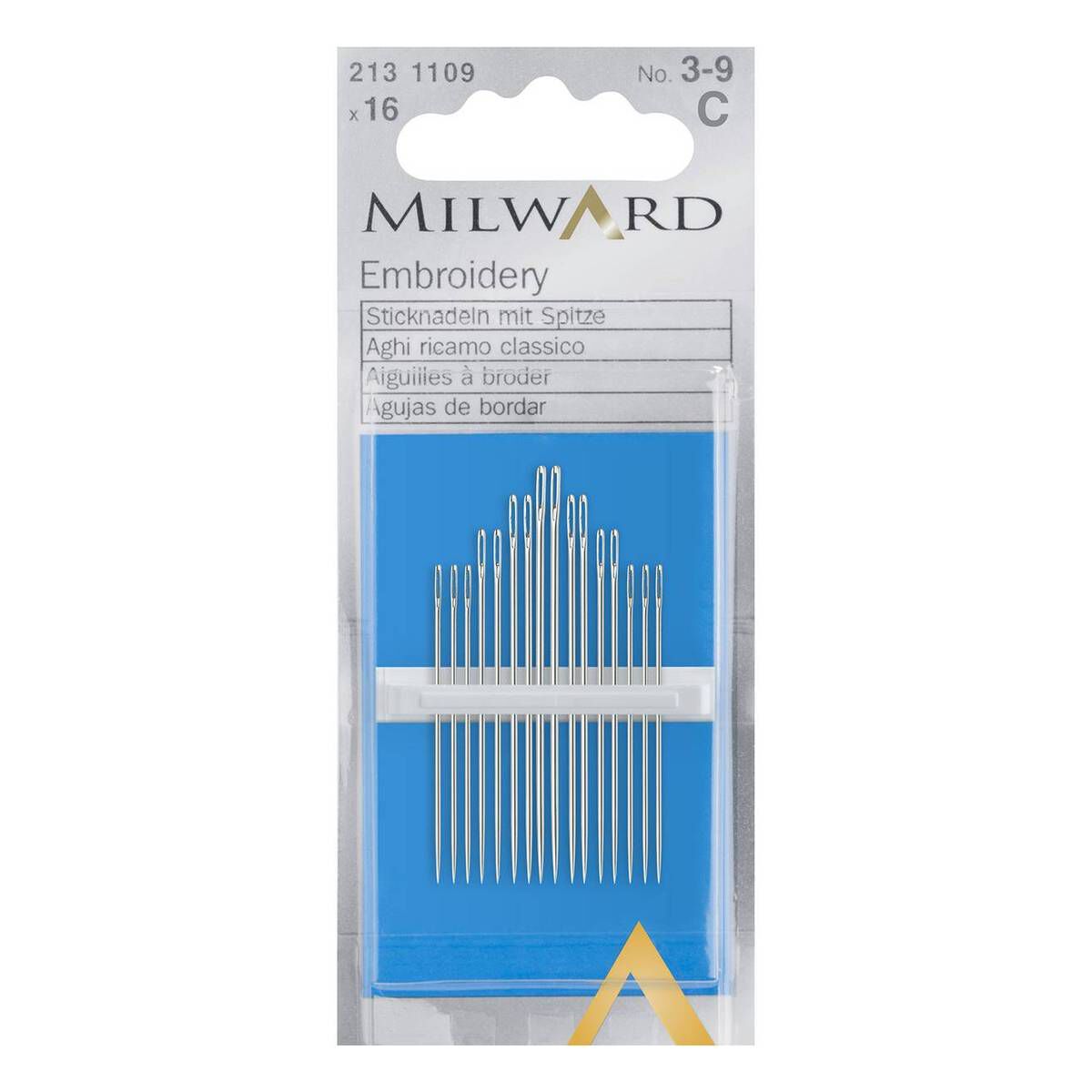 Milward Embroidery Needles No.3-9 16 Pack | Hobbycraft