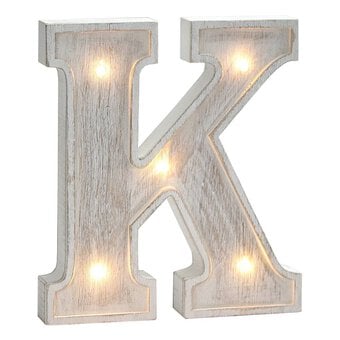 White Washed Wooden LED Letter K 21cm