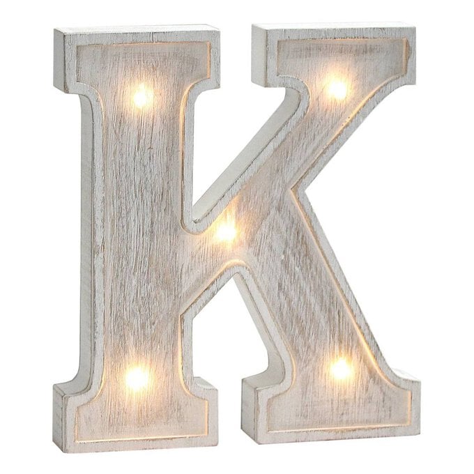 White Washed Wooden LED Letter K 21cm image number 1