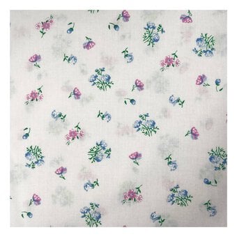 Pink and Blue Floral Polycotton Fabric by the Metre image number 2