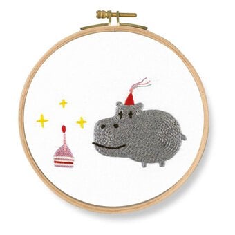 DMC Birthday Hippo Printed Embroidery Kit 18.5cm