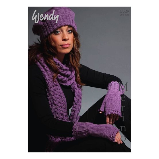 Wendy Merino DK Hat Scarf and Mitts Digital Pattern 5529 image number 1