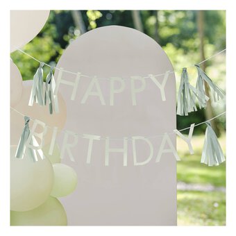 Ginger Ray Sage Green Happy Birthday Bunting with Tassels 1.5m