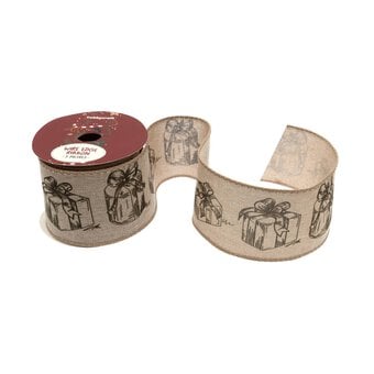 Vintage Present Wire Edge Printed Ribbon 63mm x 3m