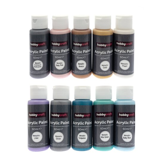 Metallic Acrylic Craft Paint 60ml 10 Pack image number 1