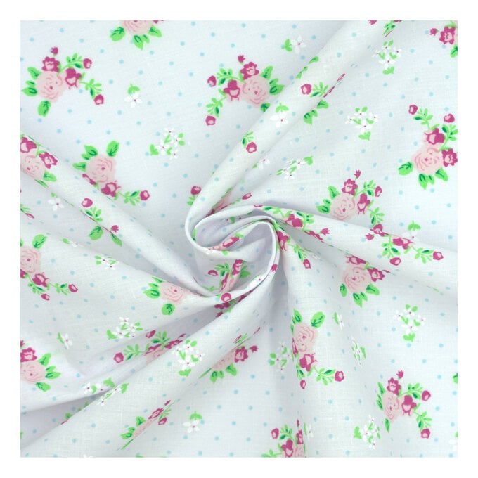 White Floral Dot Polycotton Fabric by the Metre image number 1