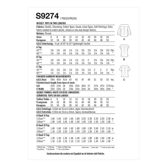 Simplicity Tops in Two Lengths Sewing Pattern S9274 (6-14) image number 2
