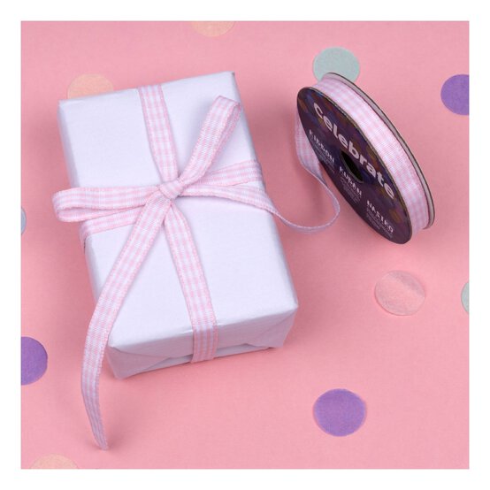 Light Pink Gingham Ribbon 6mm x 5m image number 5