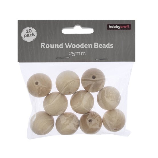 Unvarnished Wooden Beads 25mm 10 Pack