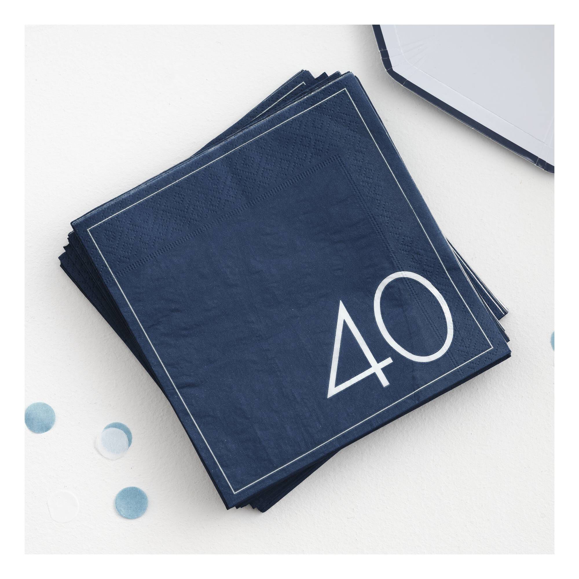 Ginger Ray Navy 40th Birthday Napkins 16 Pack Hobbycraft