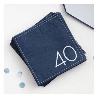 Ginger Ray Navy 40th Birthday Napkins 16 Pack image number 2