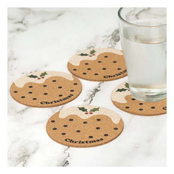 Christmas Pudding Cork Coaster Mats 4 Pack  image number 1