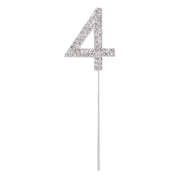 Silver Diamante Number 4 Cake Pick image number 1