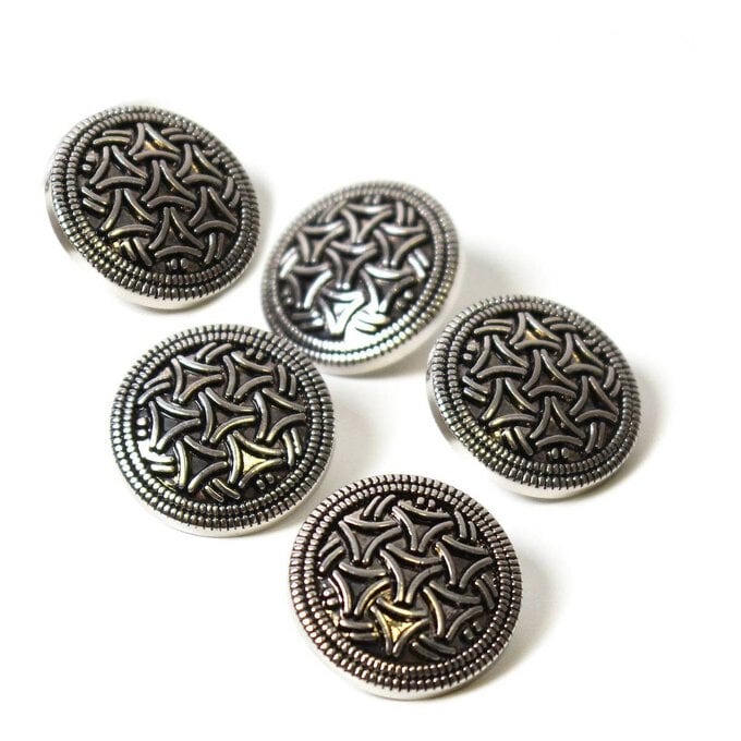 Hemline Silver Metal Patterned Button 5 Pack image number 1