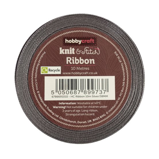 Silver Satin Ribbon 38mm x 10m image number 2