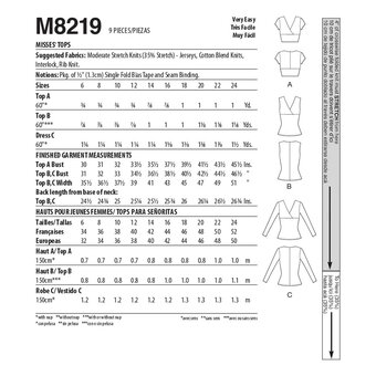 McCall's Women's Tops  Sewing Pattern M8219 (A5 6-14)