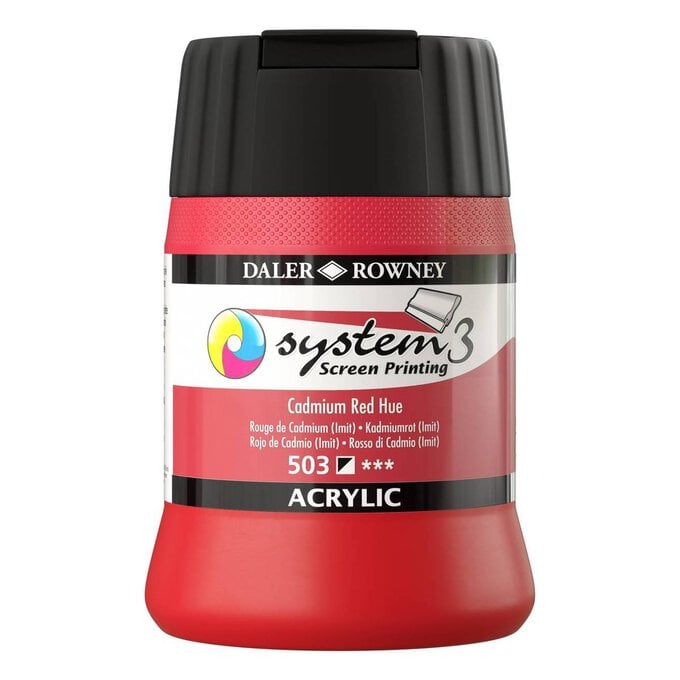 Daler-Rowney System3 Cadmium Red Screen Printing Acrylic Ink 250ml image number 1