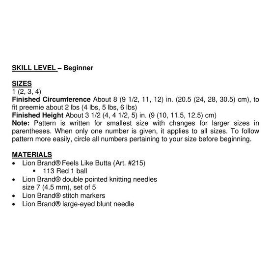 FREE PATTERN Lion Brand Knit Preemie Hat L80011 image number 2
