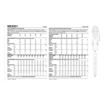 Know Me Women's Coat and Trousers  Sewing Pattern ME2001 (W3 30W-38W)