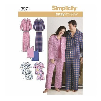 Simplicity Unisex Pyjamas Sewing Pattern 3971 (XL to XXL)