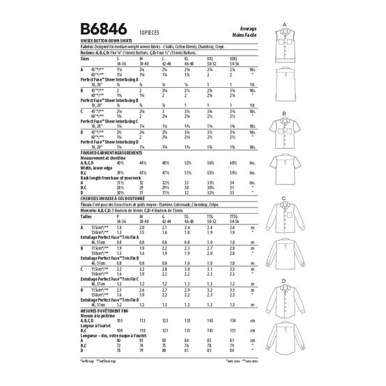 Butterick Unisex Shirts  Sewing Pattern B6846 (XN XL-XXXL) image number 2