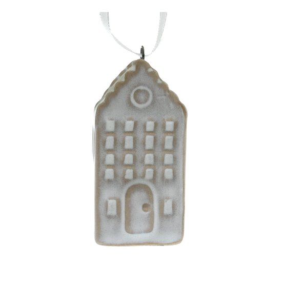 Hanging Beige Ceramic House Decoration 6cm image number 2
