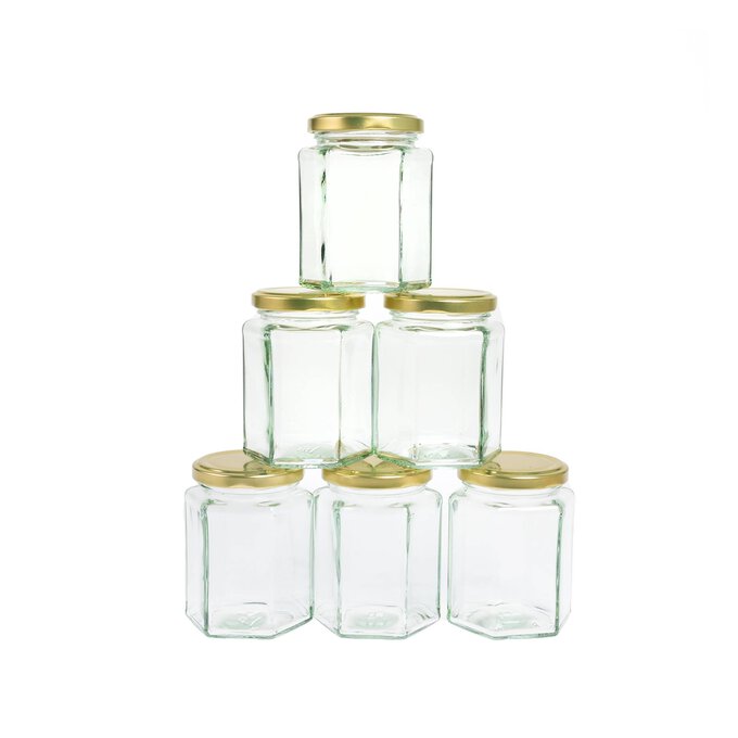 Clear Hexagonal Glass Jars 280ml 6 Pack image number 1