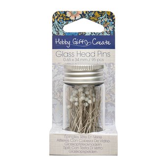 Blue Woodblock Floral Glass Head Pins 95 Pack