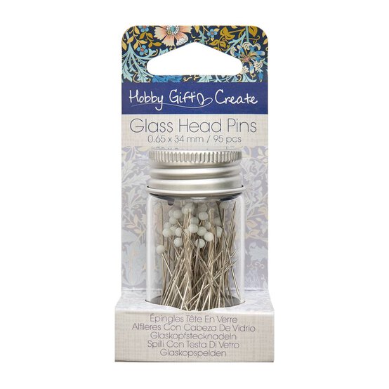 Blue Woodblock Floral Glass Head Pins 95 Pack image number 1