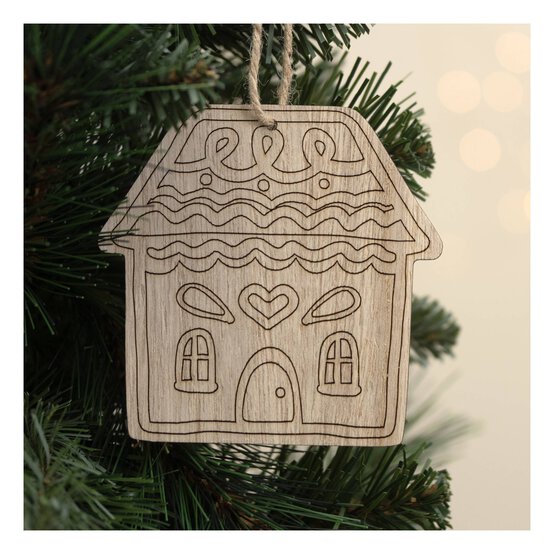 Hanging Wooden House Decoration 10cm image number 1