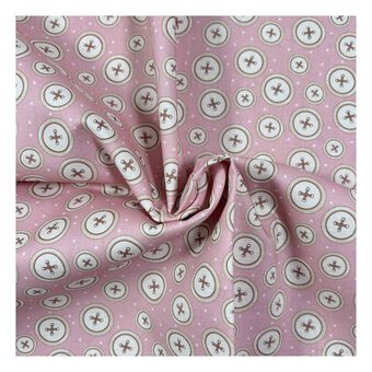 Toybox Treasures Pink Buttons Cotton Fabric by the Metre