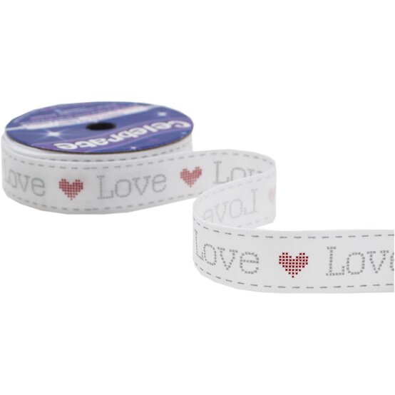 Grey Love Satin Ribbon 16mm x 4m image number 3