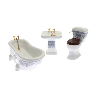Doll&rsquo;s House Blue Floral Ceramic Bathroom Set 3 Pieces