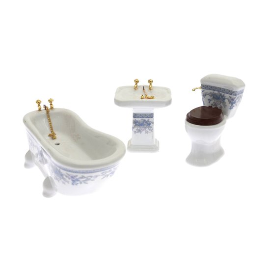 Doll&rsquo;s House Blue Floral Ceramic Bathroom Set 3 Pieces image number 1